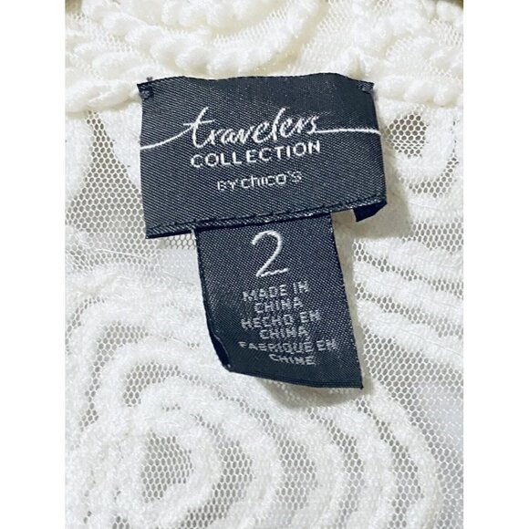 Chicos Travelers 2 Womens L 12 Braided Stitch Open Jacket Ivory White Mesh Boho - Picture 5 of 8